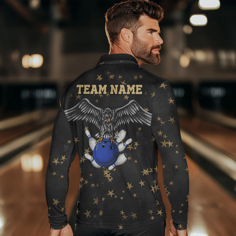 Black and Yellow Stars pattern Eagle Bowling Shirts For Men Custom Name Eagle Bowling Team Jersey NQS9661