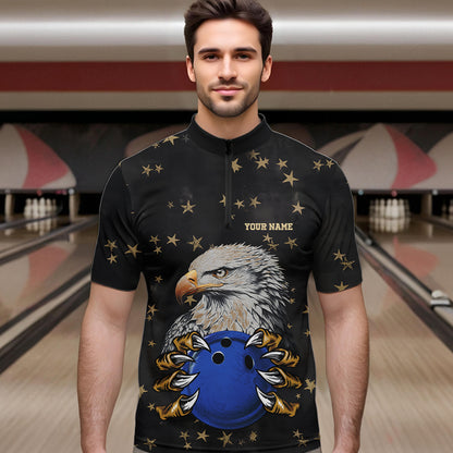 Black and Yellow Stars pattern Eagle Bowling Shirts For Men Custom Name Eagle Bowling Team Jersey NQS9661