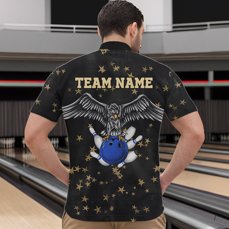 Black and Yellow Stars pattern Eagle Bowling Shirts For Men Custom Name Eagle Bowling Team Jersey NQS9661