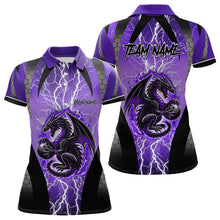 Load image into Gallery viewer, Black and Purple Thunder Lightning Dragon Bowling Team Shirts For Women Custom Bowling Uniform NQS9662