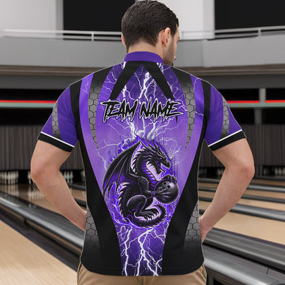 Black and Purple Thunder Lightning Dragon Bowling Team Shirts For Men Custom Bowling Uniform NQS9662