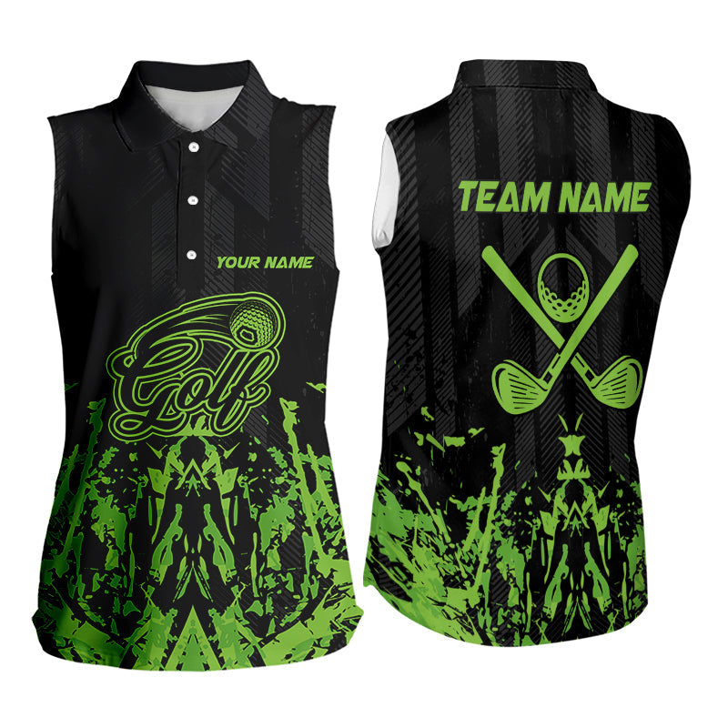 Black and Green Camo Sleeveless Golf polo shirt custom team golf outfit ladies, personalized golf gift NQS9664