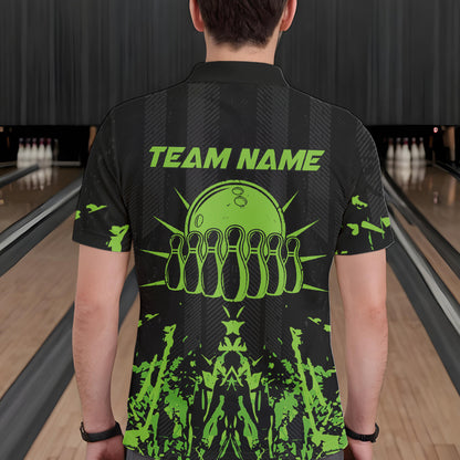 Black and Green Camo Bowling Team Shirts For Men Custom Bowling Uniform Polo, Quarter Zip Shirts NQS9665