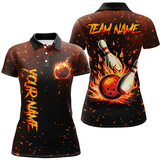 Flame Bowling Jerseys For Women Custom Bowling Polo, Quarter-Zip Shirt for Team, Gift for Bowlers NQS7601
