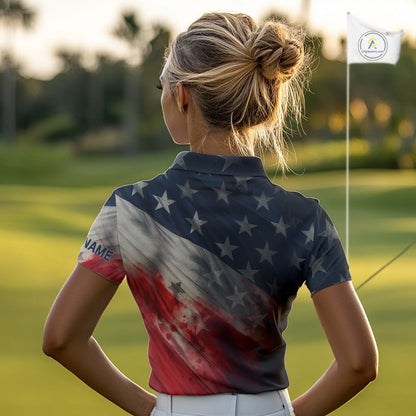Personalized golf polos shirts for women American flag 4th July custom patriotic ladies golf wears NQS9945