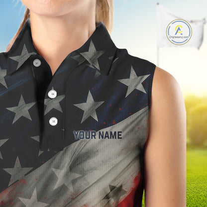 Personalized sleeveless golf polos shirts American flag 4th July custom patriotic ladies golf wears NQS9945