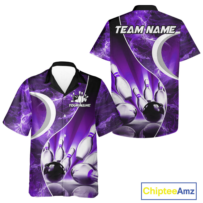 Purple Light pattern Bowling Hawaiian shirt Custom Bowling Team Button up shirt NQS9948