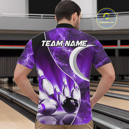 Purple Light pattern Bowling Polo, Quarter Zip shirts for men Custom Bowling Team League Jerseys NQS9948