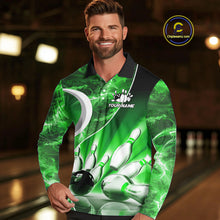Load image into Gallery viewer, Green Light pattern Bowling Polo, Quarter Zip shirts for men Custom Bowling Team League Jerseys NQS9949