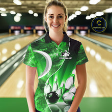 Load image into Gallery viewer, Green Light pattern Bowling Polo, Quarter Zip shirts for Women Custom Bowling Team League Jerseys NQS9949