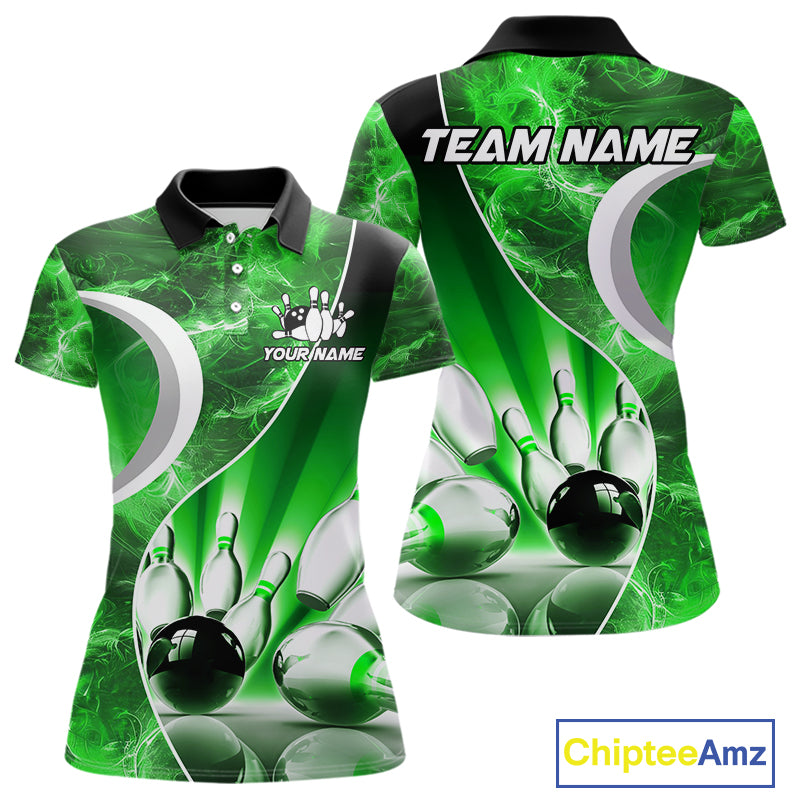 Green Light pattern Bowling Polo, Quarter Zip shirts for Women Custom Bowling Team League Jerseys NQS9949