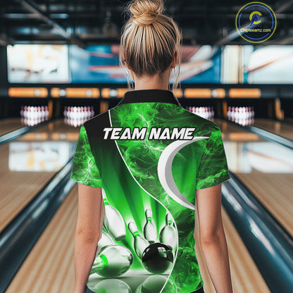 Green Light pattern Bowling Polo, Quarter Zip shirts for Women Custom Bowling Team League Jerseys NQS9949