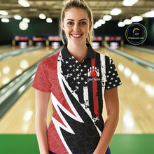 Load image into Gallery viewer, Red, White and Black American Flag Bowling Shirts for Women Custom Patriotic Team Bowling Jersey NQS10429