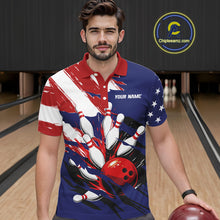 Load image into Gallery viewer, Red, White and Blue American flag Bowling Shirts for Men Custom Patriotic Bowling Team Outfit Uniform NQS10431