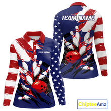 Load image into Gallery viewer, Red, White and Blue American flag Bowling Shirts for Women Custom Patriotic Bowling Team Outfit NQS10431