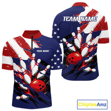 Load image into Gallery viewer, Red, White and Blue American flag Bowling Shirts for Men Custom Patriotic Bowling Team Outfit Uniform NQS10431