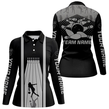 Black and Gray Retro Bowling Shirts For Women Custom team bowling jerseys, bowling clothes womens NQS8451