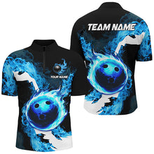 Load image into Gallery viewer, Blue Flame Fire Bowling Shirts for Men Custom Bowling Team Jersey Bowling Polo &amp; Quarter-Zip Shirts NQS8455