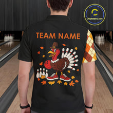 Load image into Gallery viewer, Funny Bowling Turkey Thanksgiving Mens Bowling Shirt Orange argyle pattern Custom Team Bowling Jersey NQS10848