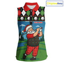 Load image into Gallery viewer, Funny Santa Golf argyle pattern Christmas Sleeveless Golf polo shirt custom Christmas golf gifts NQS10856