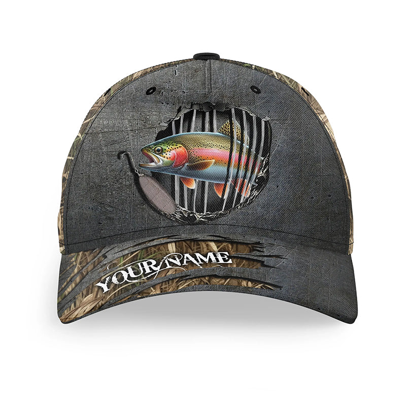 Rainbow Trout fishing camo Custom fishing hat Unisex Fishing Baseball Angler trout hat cap NQS2606