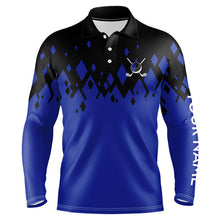 Load image into Gallery viewer, Black and Blue pattern Mens Golf Polo Shirts custom golf attire for men, unique golf gifts NQS9152