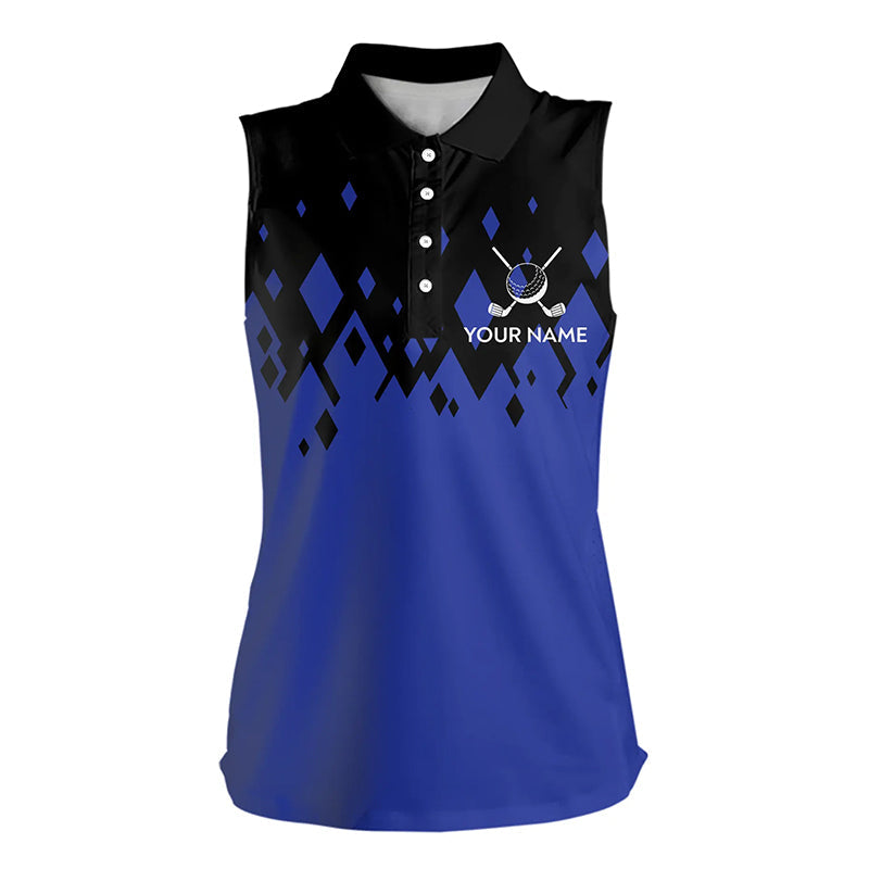 Black and Blue pattern Womens Sleeveless Polo Shirts custom golf tops for women, unique golf gifts NQS9152