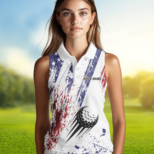 American flag patriotic Women sleeveless polos custom swing swear look for ball repeat ladies golf top NQS9359