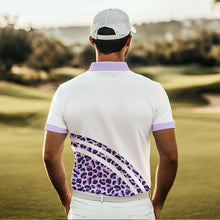 Load image into Gallery viewer, Purple leopard white Mens golf polo shirts custom name golf tops for mens, unique golf gifts NQS9362