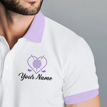 Load image into Gallery viewer, Purple leopard white Mens golf polo shirts custom name golf tops for mens, unique golf gifts NQS9362