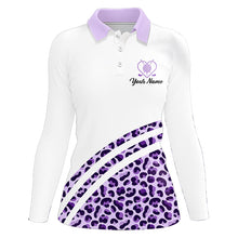 Load image into Gallery viewer, Purple leopard white Women golf polo shirt custom name golf tops for ladies, unique golf gifts NQS9362