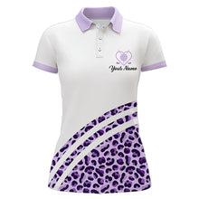 Load image into Gallery viewer, Purple leopard white matching golf shirt for couples custom his and her golf tops, unique golf gifts NQS9362