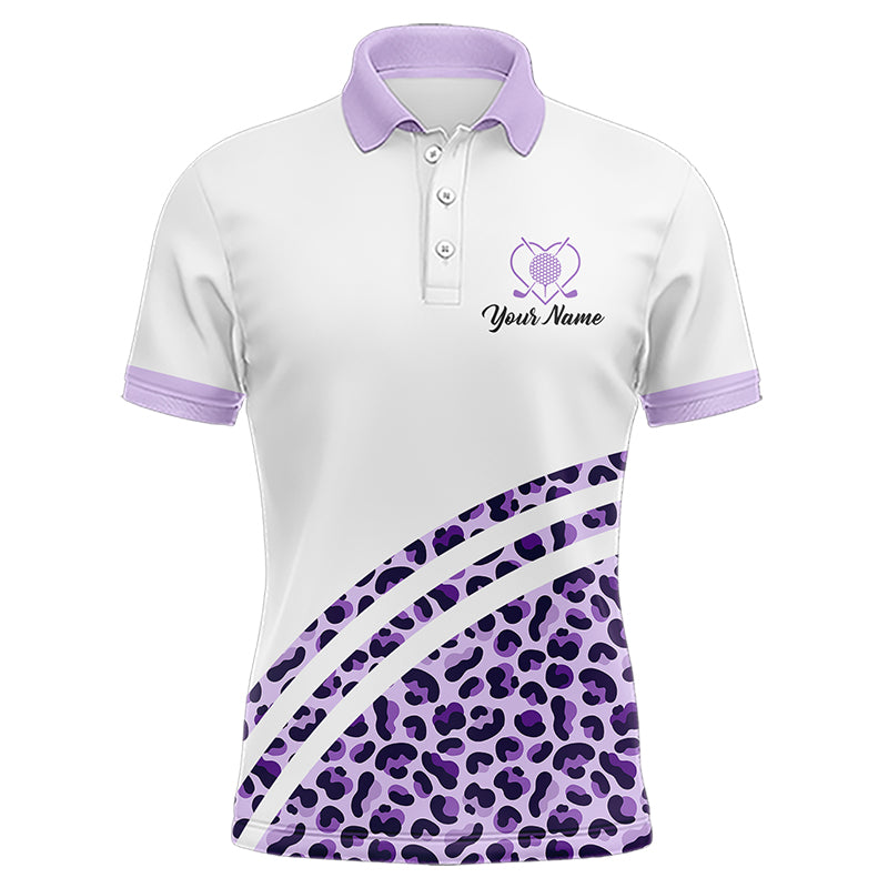 Purple leopard white Mens golf polo shirts custom name golf tops for mens, unique golf gifts NQS9362