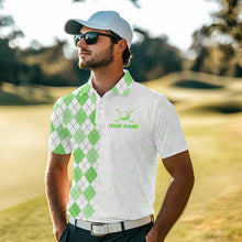 Load image into Gallery viewer, Green argyle pattern Mens golf polo shirts custom peace love golf team jerseys, golf attire for men NQS9505