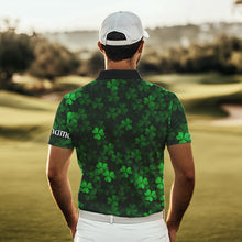 Load image into Gallery viewer, Green shamrock pattern funny Skeleton Mens golf polo shirts custom St Patrick Day golf attire for men NQS9513