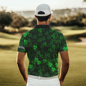 Green shamrock pattern funny Skeleton Mens golf polo shirts custom St Patrick Day golf attire for men NQS9513