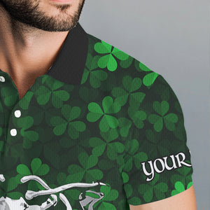Green shamrock pattern funny Skeleton Mens golf polo shirts custom St Patrick Day golf attire for men NQS9513
