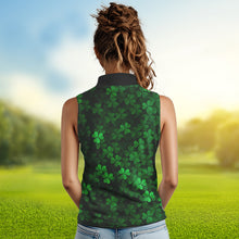 Load image into Gallery viewer, Green shamrock pattern Skeleton Women Sleeveless polo shirt custom St Patrick Day women golf attire NQS9513