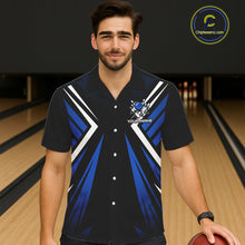 Load image into Gallery viewer, Black and Blue Flame Button-up bowling shirts, Team Bowling Jersey Custom bowling attire NQS11634