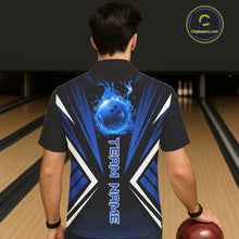 Load image into Gallery viewer, Black and Blue Flame Button-up bowling shirts, Team Bowling Jersey Custom bowling attire NQS11634