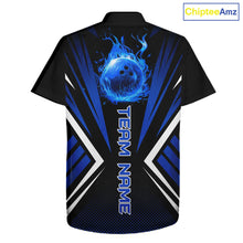 Load image into Gallery viewer, Black and Blue Flame Button-up bowling shirts, Team Bowling Jersey Custom bowling attire NQS11634