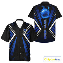 Load image into Gallery viewer, Black and Blue Flame Button-up bowling shirts, Team Bowling Jersey Custom bowling attire NQS11634