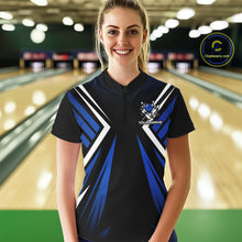 Load image into Gallery viewer, Black and Blue Flame Bowling Shirts For Women, Team Bowling Shirts Custom bowling attire for ladies NQS11634