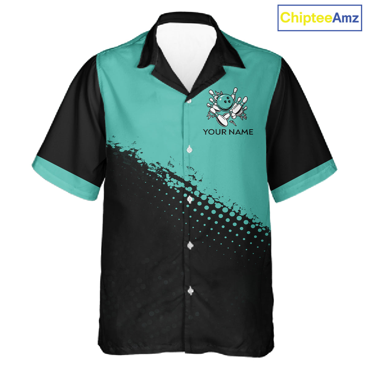 Black and Turquoise Retro Button-up Bowling Shirts, Vintage Team Bowling Shirts Custom NQS11635