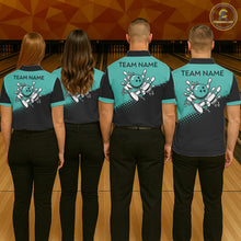 Load image into Gallery viewer, Black and Turquoise Retro Bowling Shirts For Men, Vintage Team Bowling Shirts Custom NQS11635