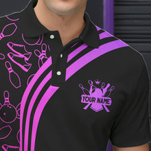 Load image into Gallery viewer, Black Mens bowling shirts Custom Pink neon team league bowling jerseys, gifts for bowlers NQS9668