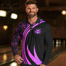 Load image into Gallery viewer, Black Mens bowling shirts Custom Pink neon team league bowling jerseys, gifts for bowlers NQS9668