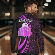 Load image into Gallery viewer, Black Mens bowling shirts Custom Pink neon team league bowling jerseys, gifts for bowlers NQS9668