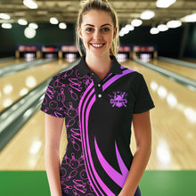 Load image into Gallery viewer, Black Women bowling shirts Custom Pink neon team league bowling jerseys, gifts for bowlers NQS9668