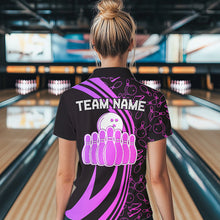 Load image into Gallery viewer, Black Women bowling shirts Custom Pink neon team league bowling jerseys, gifts for bowlers NQS9668